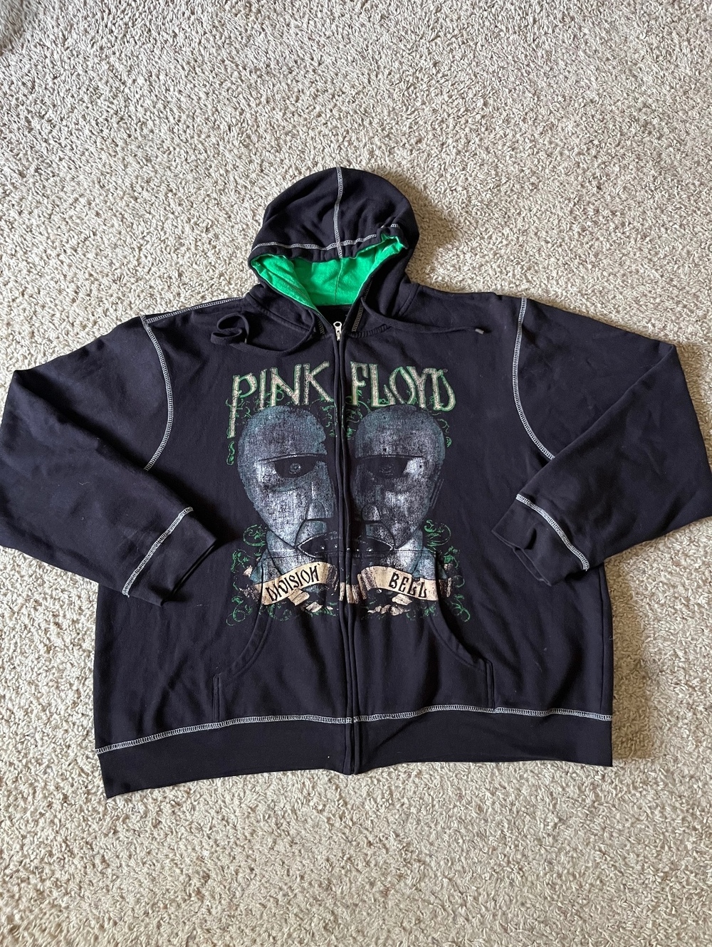 Pink Floyd The Division Bell Rare 2010 Green and Black Hoodie XL Boxy